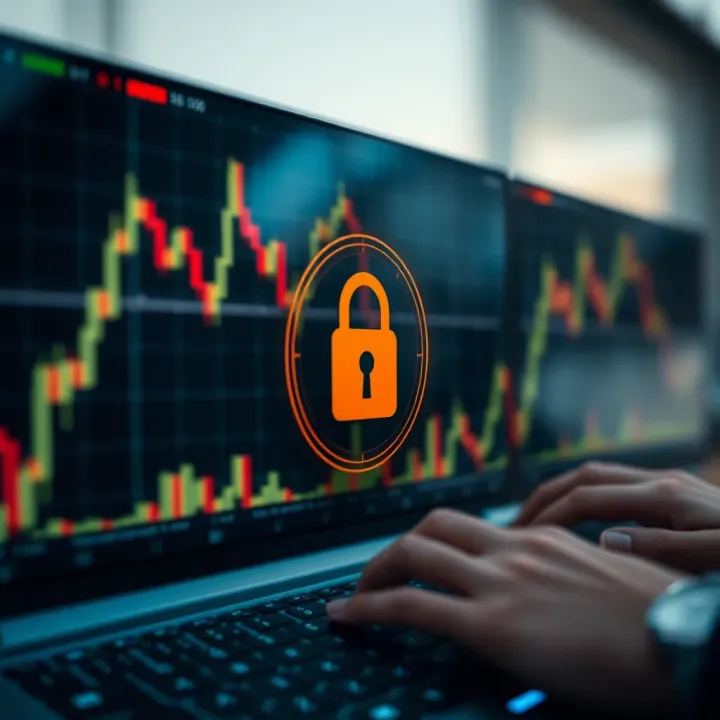 Ensuring Security in Day Trading Platforms Secure trading environment showcasing encryption and digital security symbols over trading interface