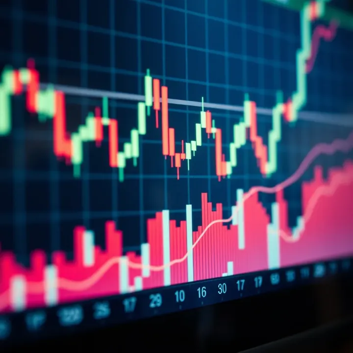 Graph showing forex currency pairs with candlestick patterns representing market fluctuations