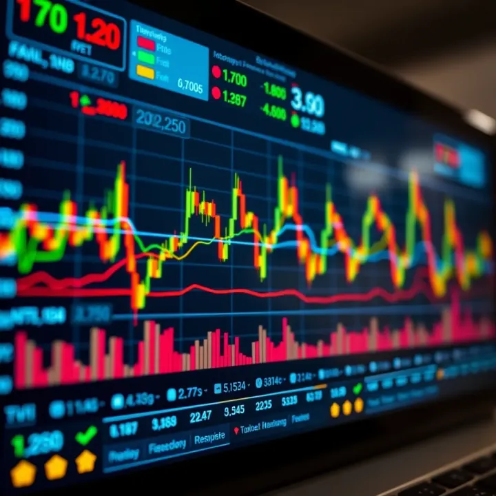 Graph showing market trends and data analysis on a digital dashboard