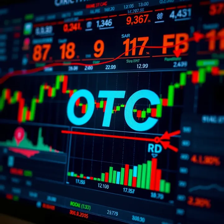 Conceptual illustration showing over-the-counter trading in binary options with digital charts and financial symbols